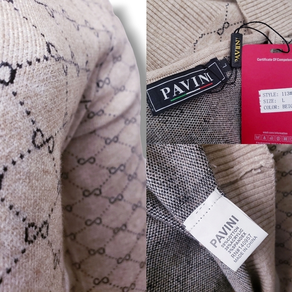 Pavini Beige & Black Infinity Small Print Monogram V-Neck Sweater - Picture 6 of 8